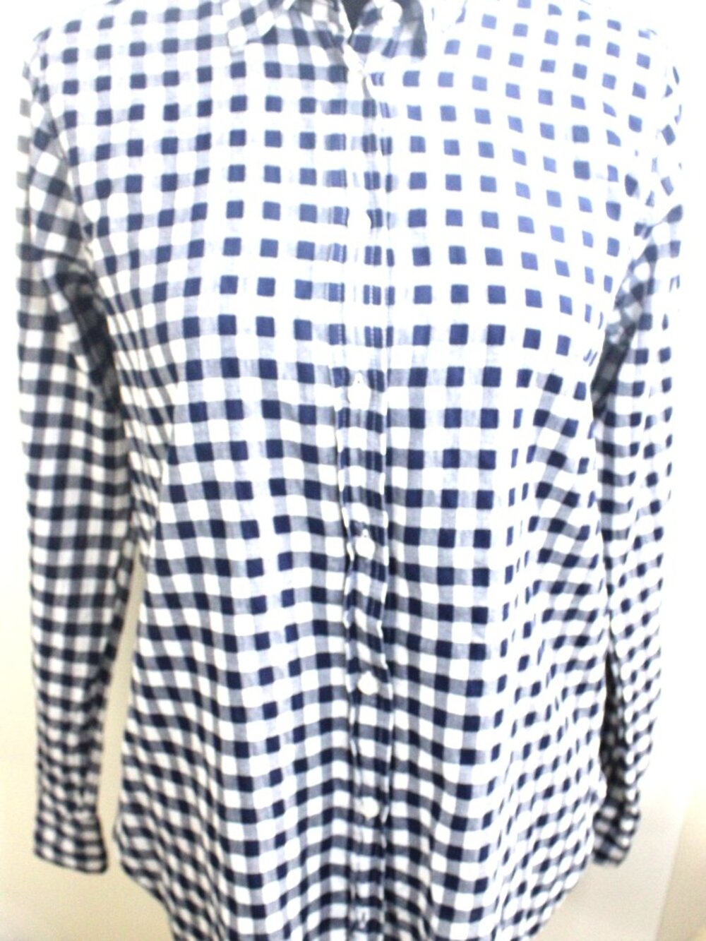 J.Crew Blue and White Gingham Style, Light Weight Cotton Button Down. Size 6